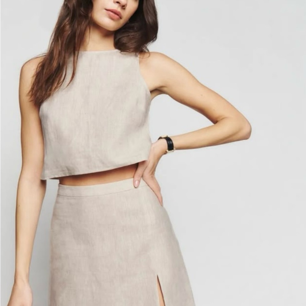 Reformation Tan Sleeveless Crop Tank Top